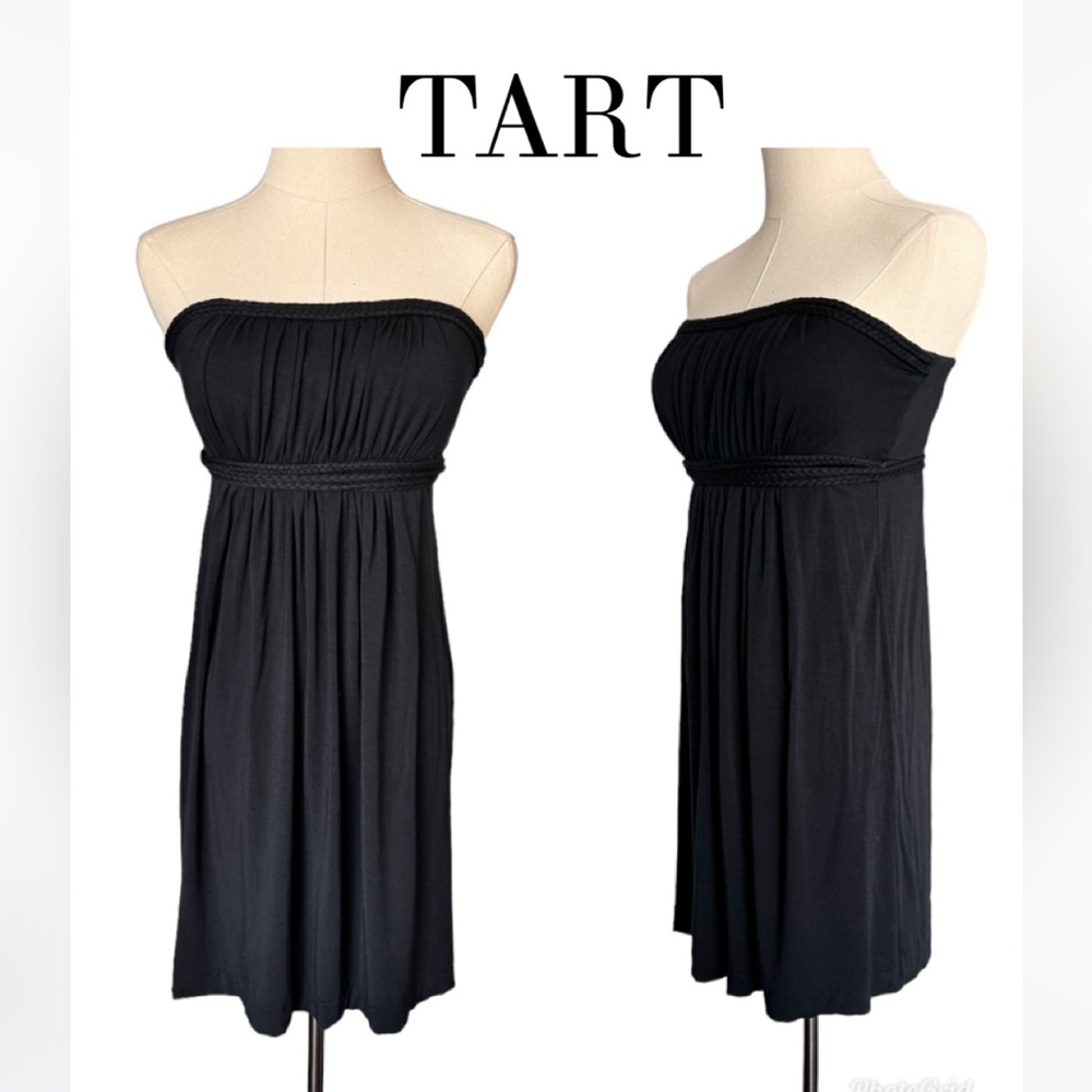 TART Black Strapless Jersey Dress with Braided Belt Size Small
